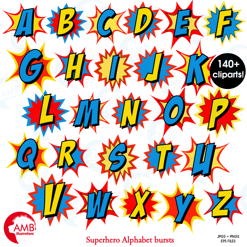 Superhero Clipart Letters Clipart, Letters Bursts, Alphabet, {Best Teacher Tools} AMB-1341