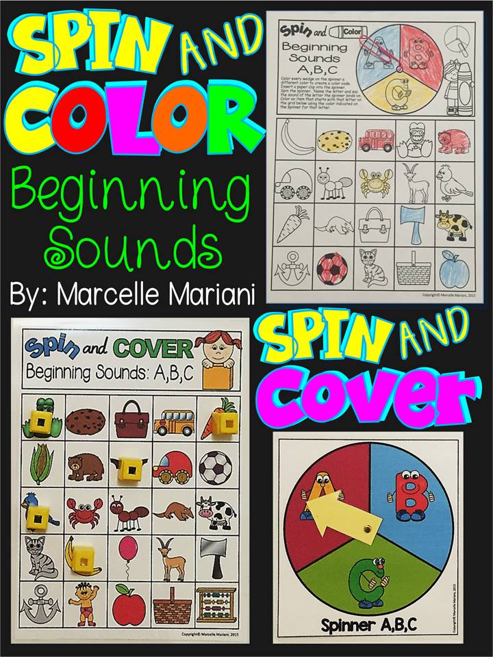 ALPHABET BEGINNING SOUNDS: SPIN & COLOUR or SPIN & COVER CENTRES