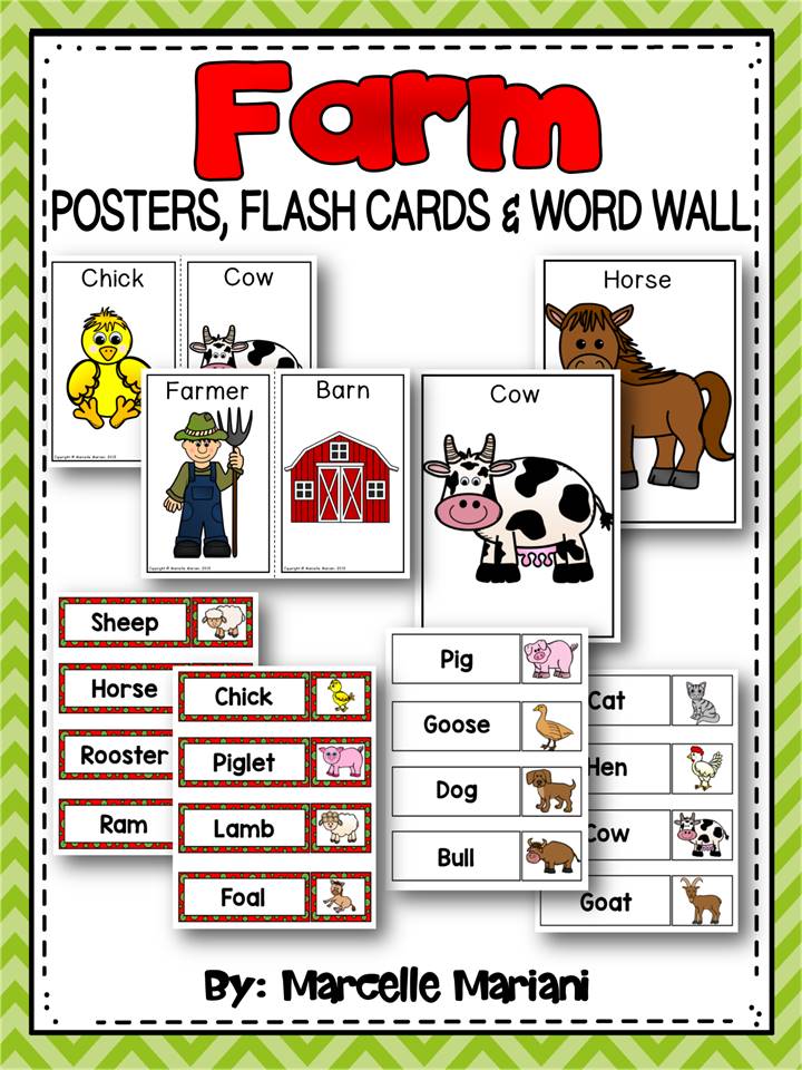 Farm Animals- POSTERS, FLASH CARDS AND WORD WALL CARDS
