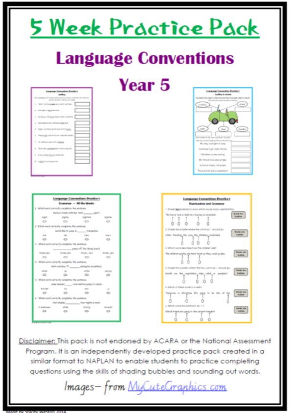 Naplan 5 week Language Conventions practice pack - Grade 5
