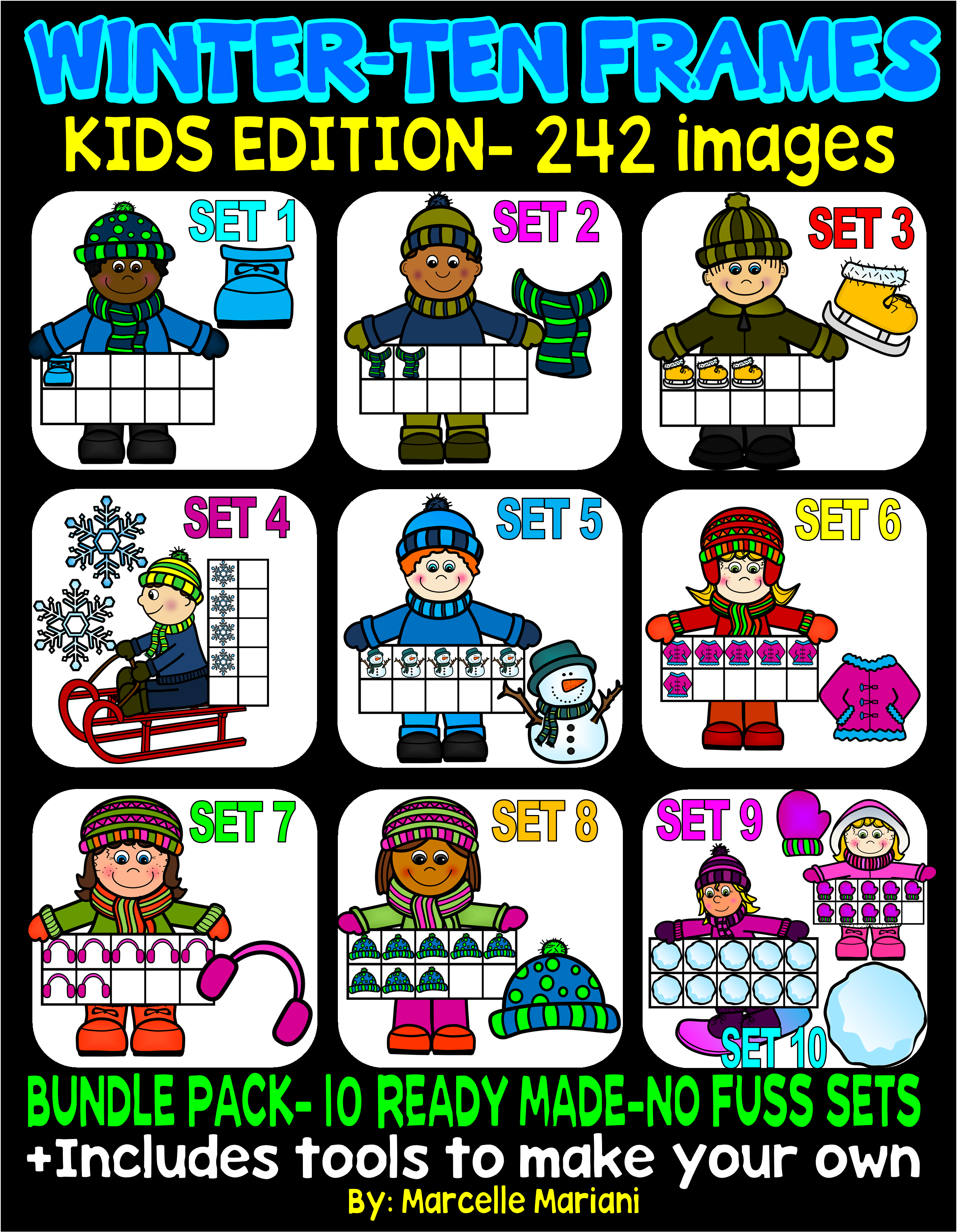 KIDS TEN FRAMES- WINTER EDITION- MEGA BUNDLE PACK-242 IMAGES- COMMERICAL USE