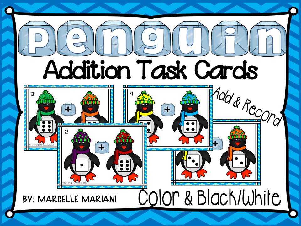 PENGUINS-ADDITION TASK CARDS (1-10)- PENGUINS MATH CENTER