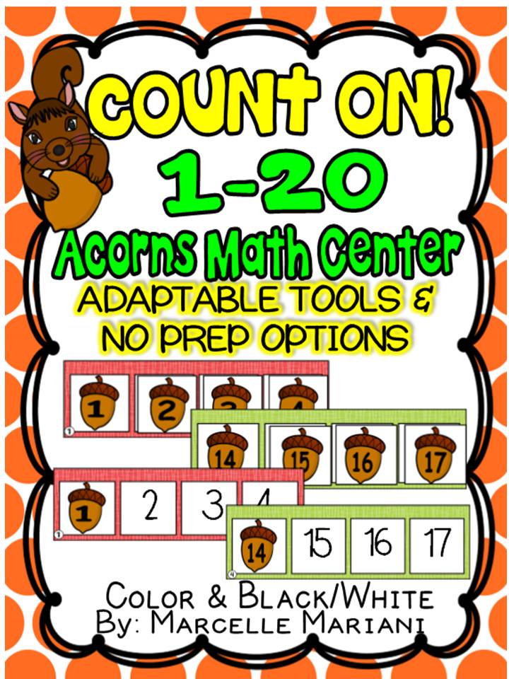 Fall- ACORNS-COUNT ON! BUILD or WRITE THE NUMBER SEQUENCE MATH CENTER
