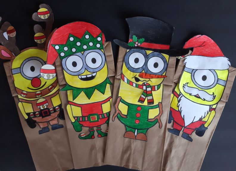 Minions Paper Bag Puppets - Christmas Version