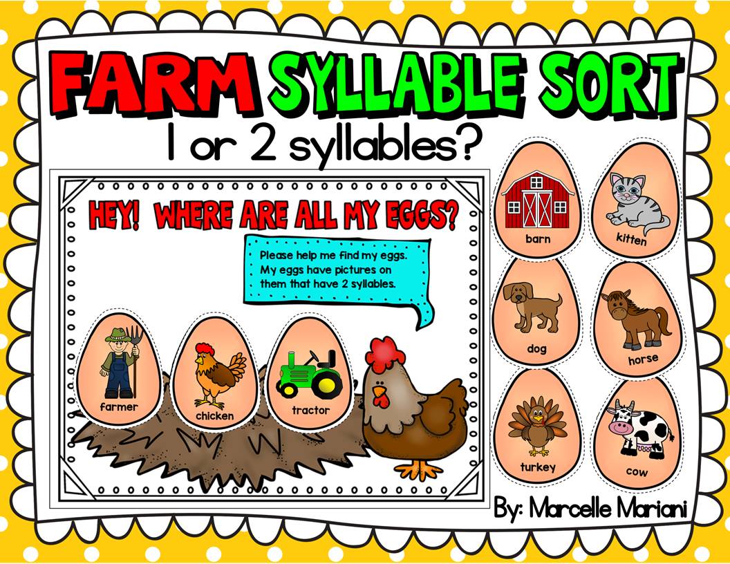 FARM SYLLABLE SORT- LITERACY CENTER ACTIVITY-WITH EDITABLE TOOLS