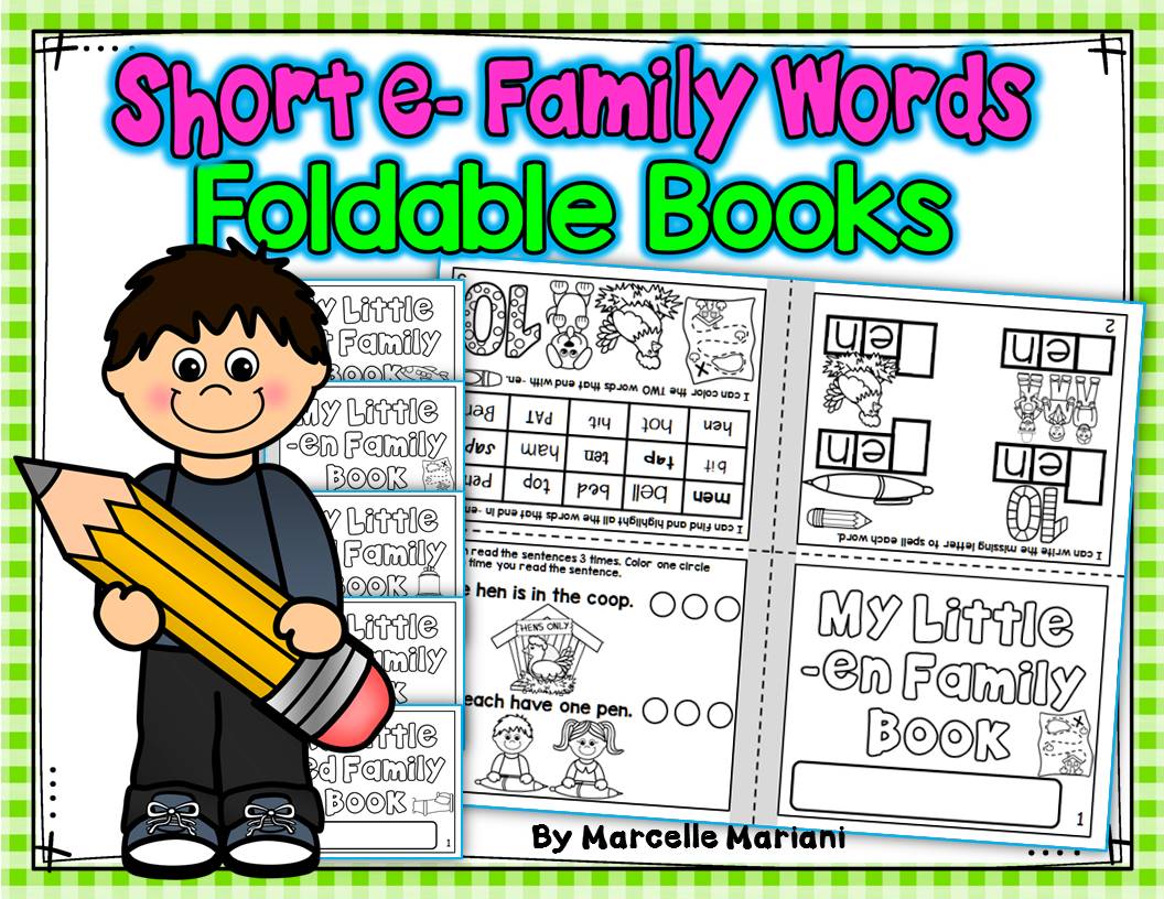 Word Family, short E ONE PAGE FOLD-ABLE BOOKS (5 Books)