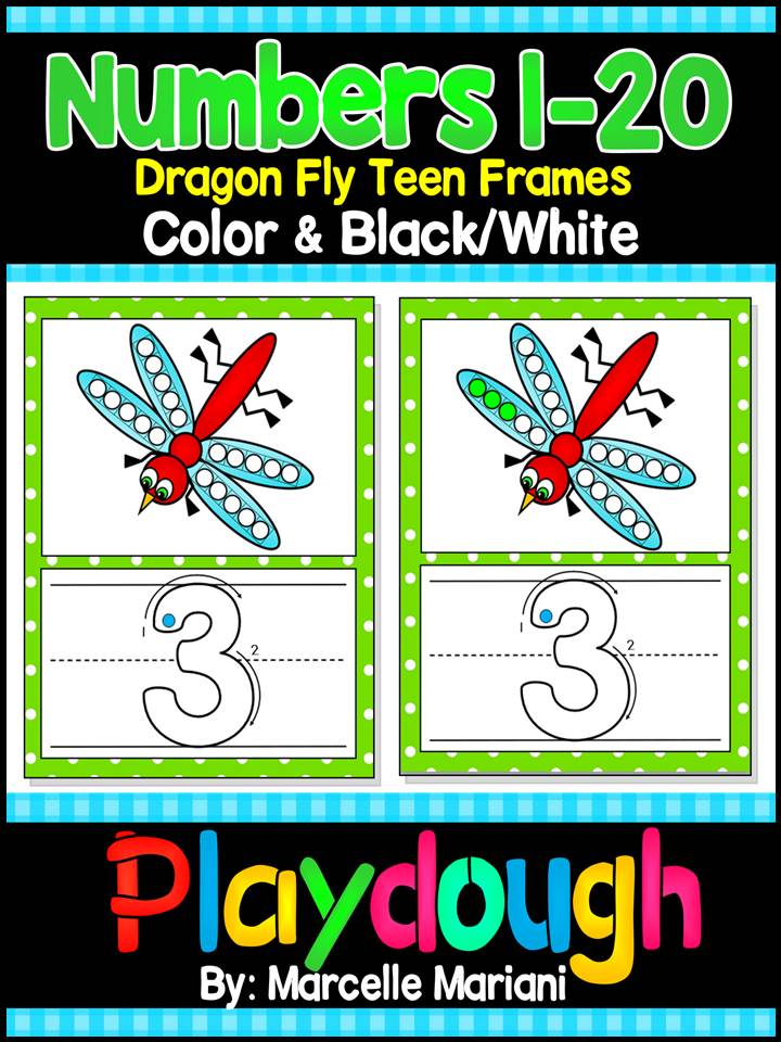 Numbers 1-20 Insects- Dragonfly NUMBERS PLAY DOUGH WORK MATS (1-20)