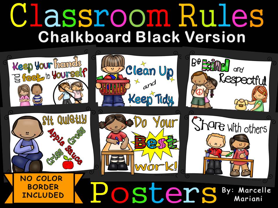 Classroom Rules Posters (CHALKBOARD EDITION+ No Colour Background included)