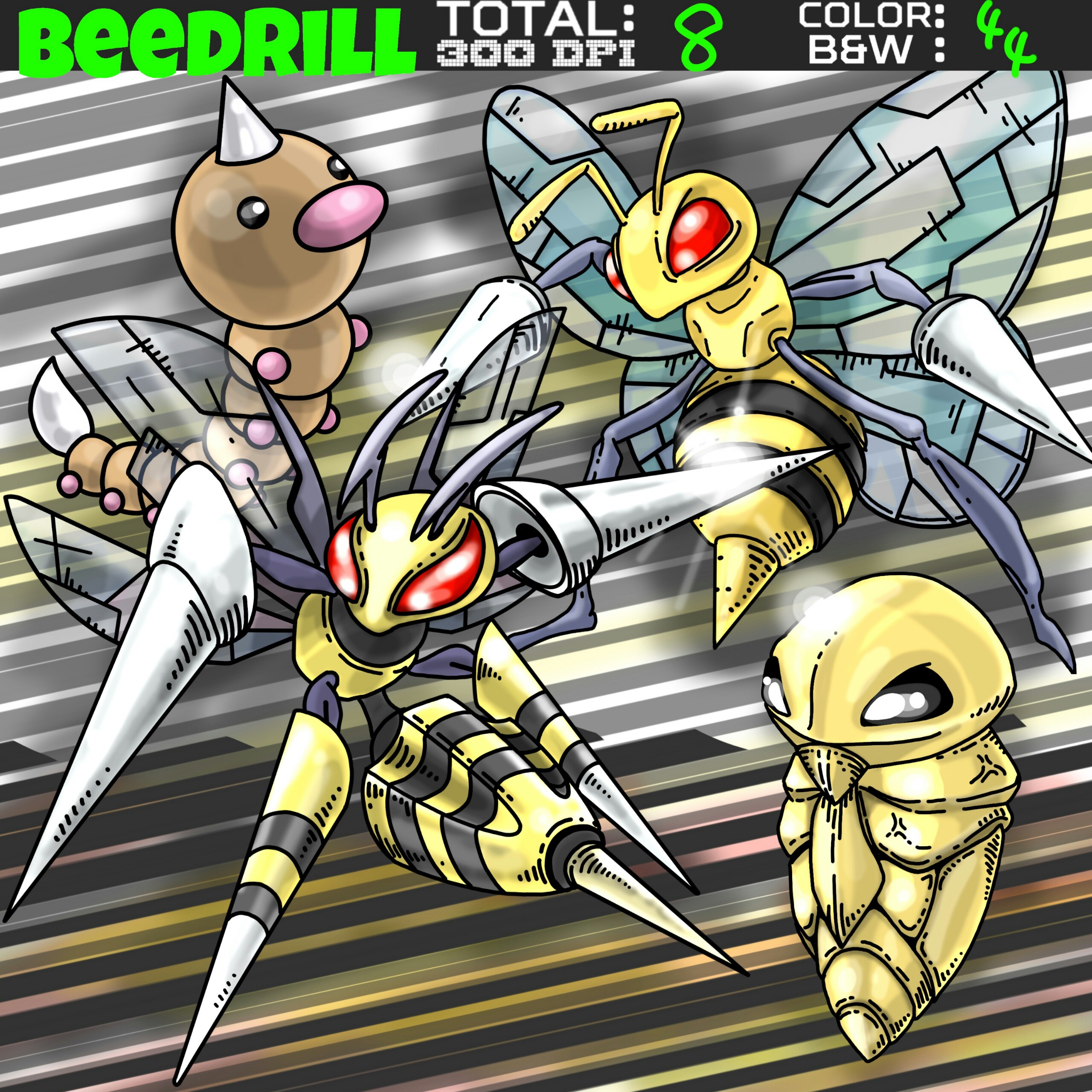 Pokemon clipart - Weedle, Kakuna, Beedrill, & Mega Beedrill