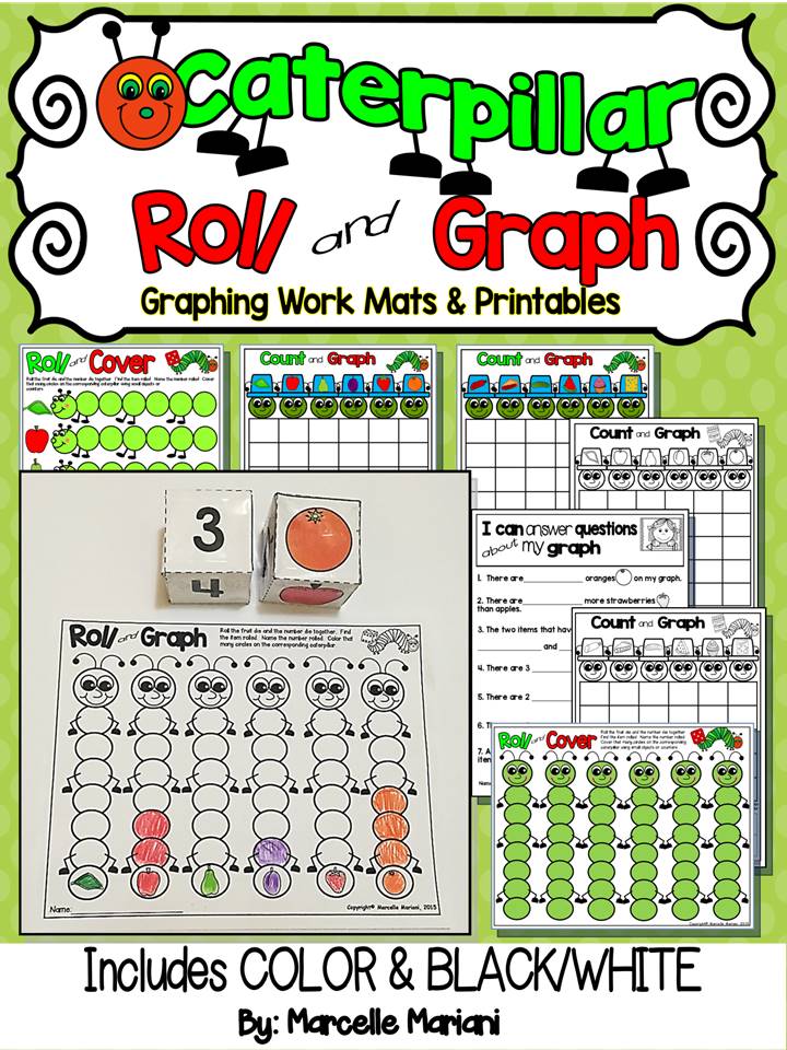 Insects- Caterpillar-Roll and Cover or Graph- Math Graphing Center Activities