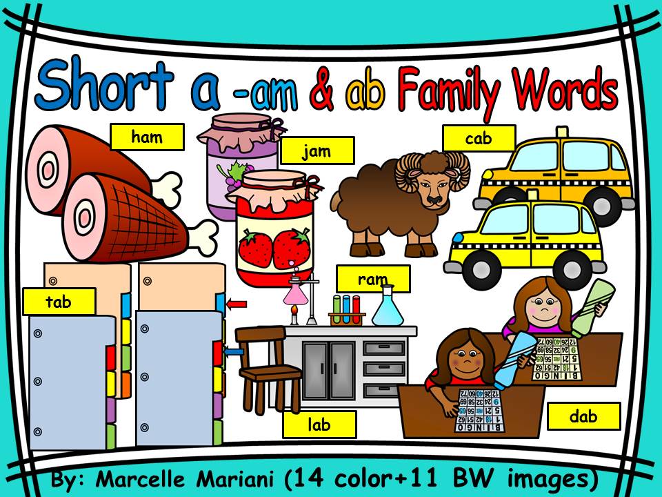 Short a- Am & Ab Family Words Clipart Graphics- Commercial & Personal use