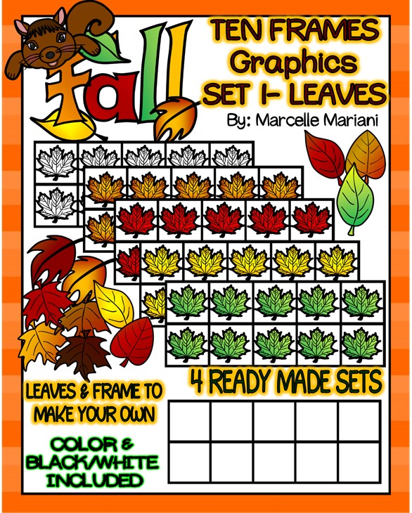 FALL MATH CLIPART GRAPHICS-LEAVES TEN FRAMES- COMMERICAL USE