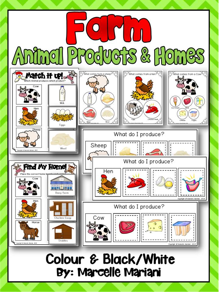 Farm Animals- ANIMAL PRODUCT AND HOMES- LITERACY CENTER MATS