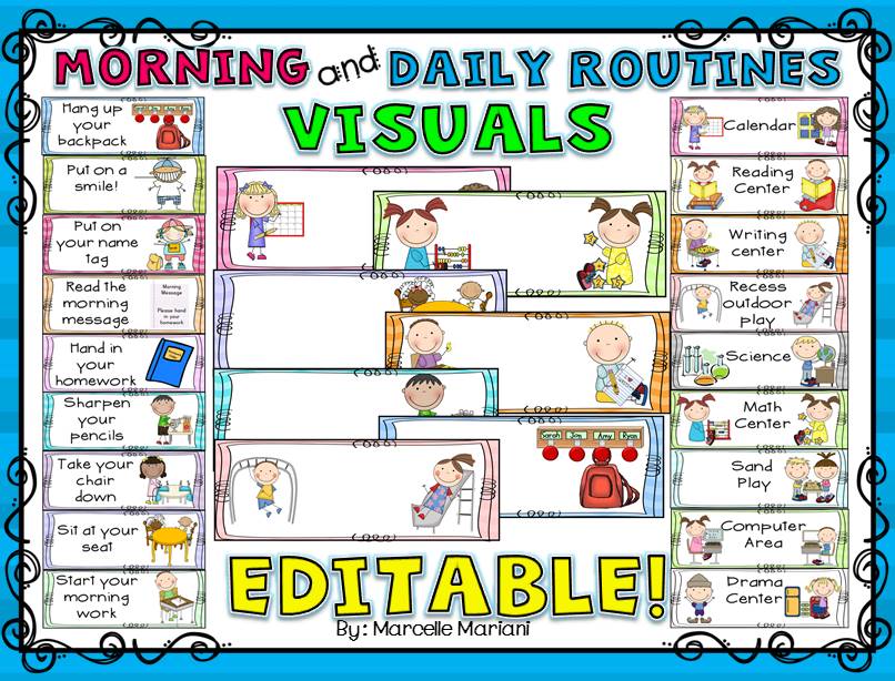DAILY MORNING ROUTINE VISUAL SCHEDULE and daily routine visuals- EDITABLE