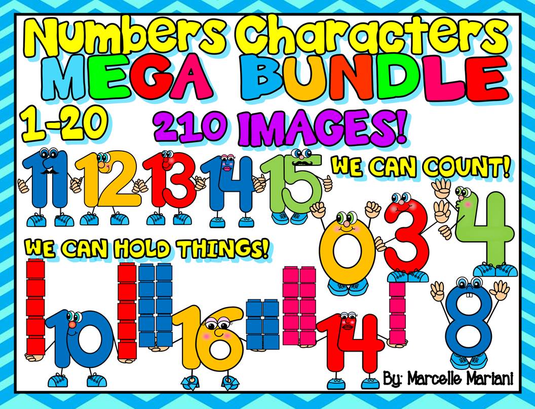 NUMBER CHARACTERS 1-20 MEGA CLIPART BUNDLE (210 IMAGES) Commercial Use