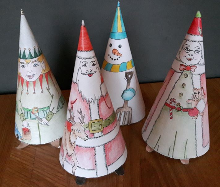 Christmas Crafts - Coneheads (Santa, Mrs. Claus, Elf, Snowman)
