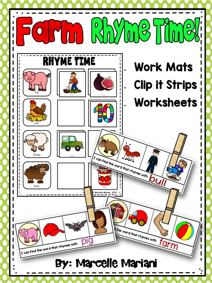 Farm Animals- RHYMING- RHYMES LITERACY CENTER ACTIVITIES