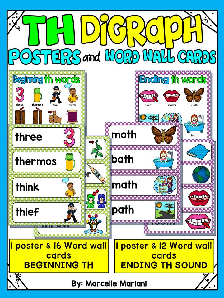 TH- WORD WALL CARDS AND POSTERS- BEGINNING AND ENDING TH WORDS