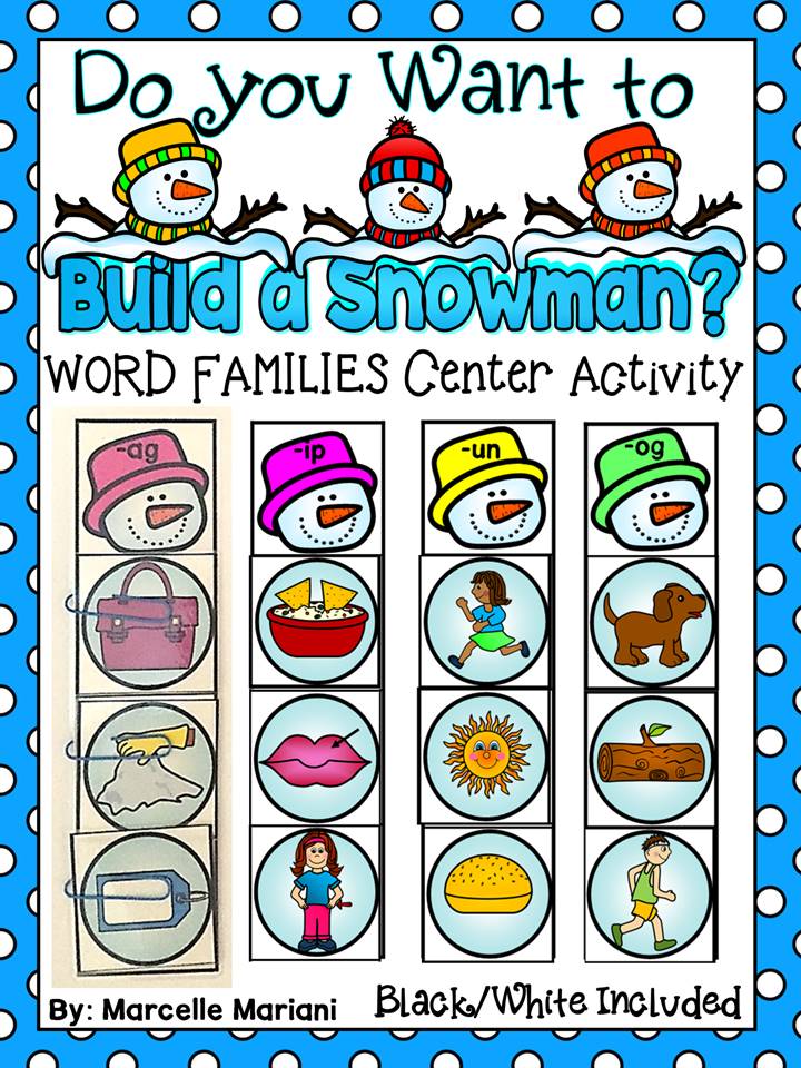 Do You Want To Build A Snowman? WORD FAMILIES LITERACY Center Activity