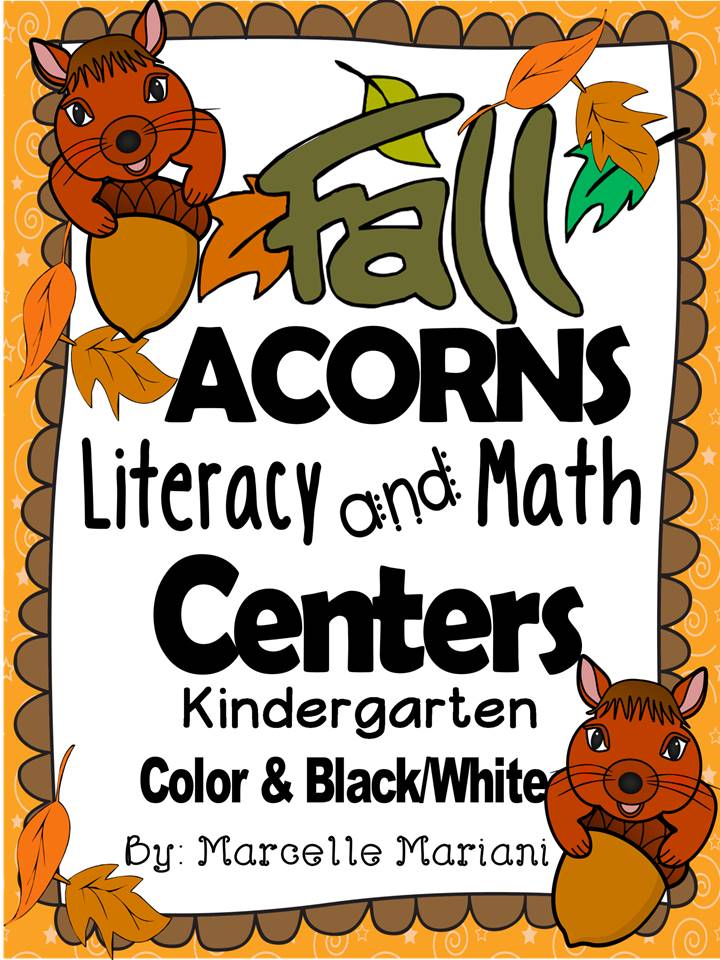 FALL-ACORNS- Literacy & Math Center Activities (Kindergarten) Colour & Black/White