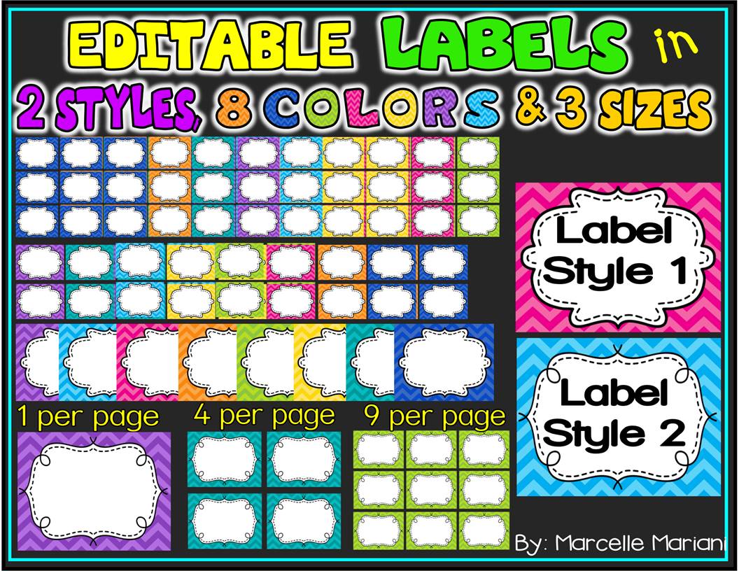 EDITABLE LABELS IN 2 STYLES, 8 COLORS AND 3 SIZES (CHEVRON)