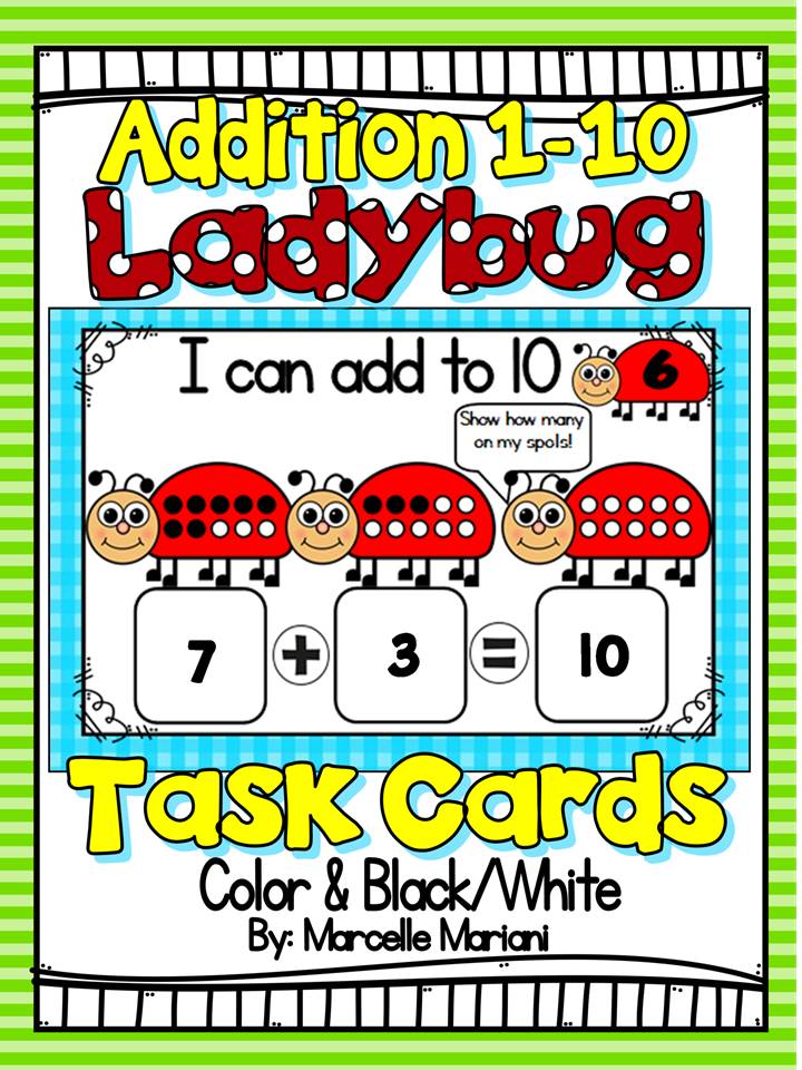 SPRING- LADYBUG ADDITION TASK CARDS & WORK MATS- NUMBERS 1-10