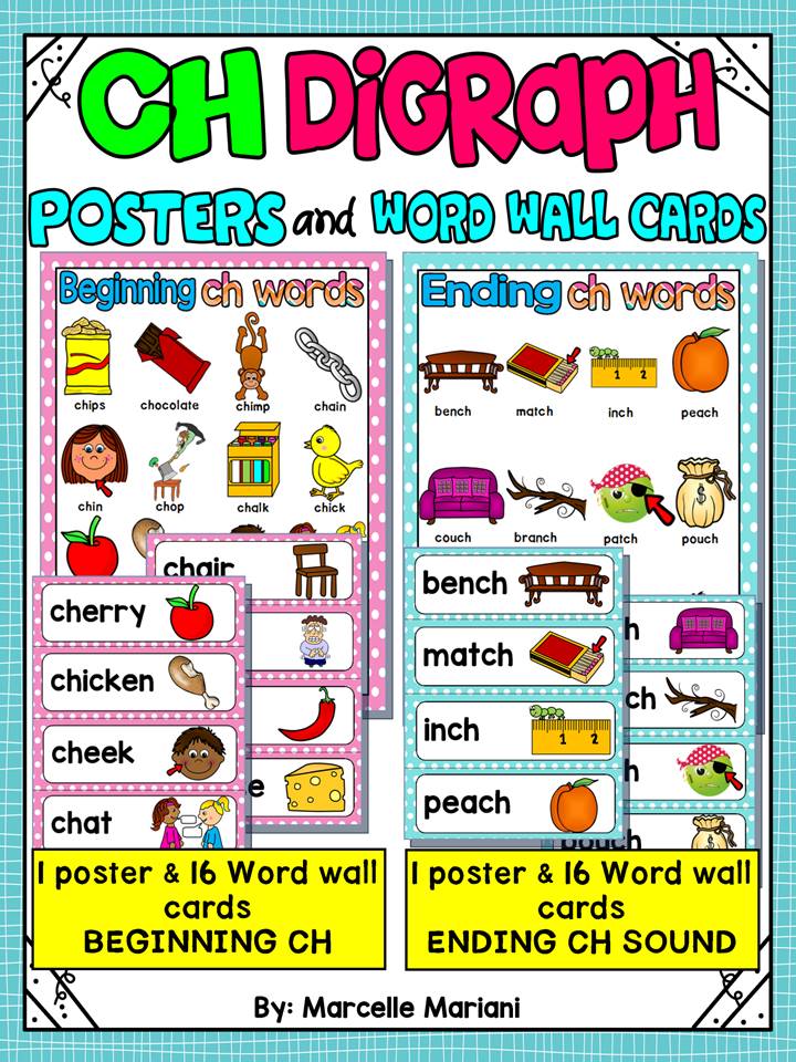 CH- WORD WALL CARDS AND POSTERS- BEGINNING AND ENDING CH WORDS
