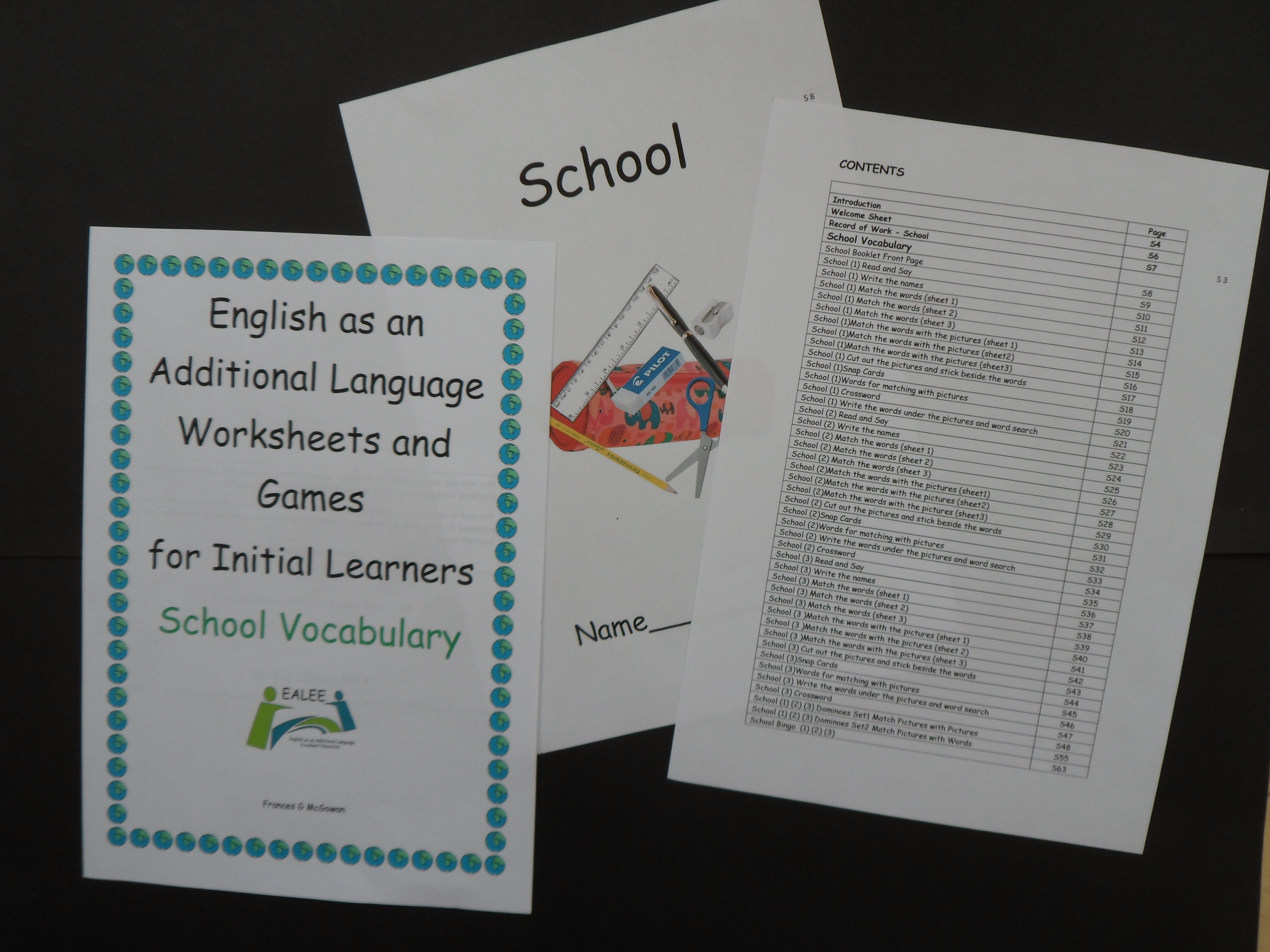EAL/ESL worksheets and games for Initial Learners School Vocabulary