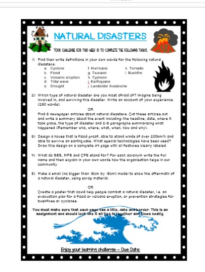 Natural Disasters Project - Science Middle School