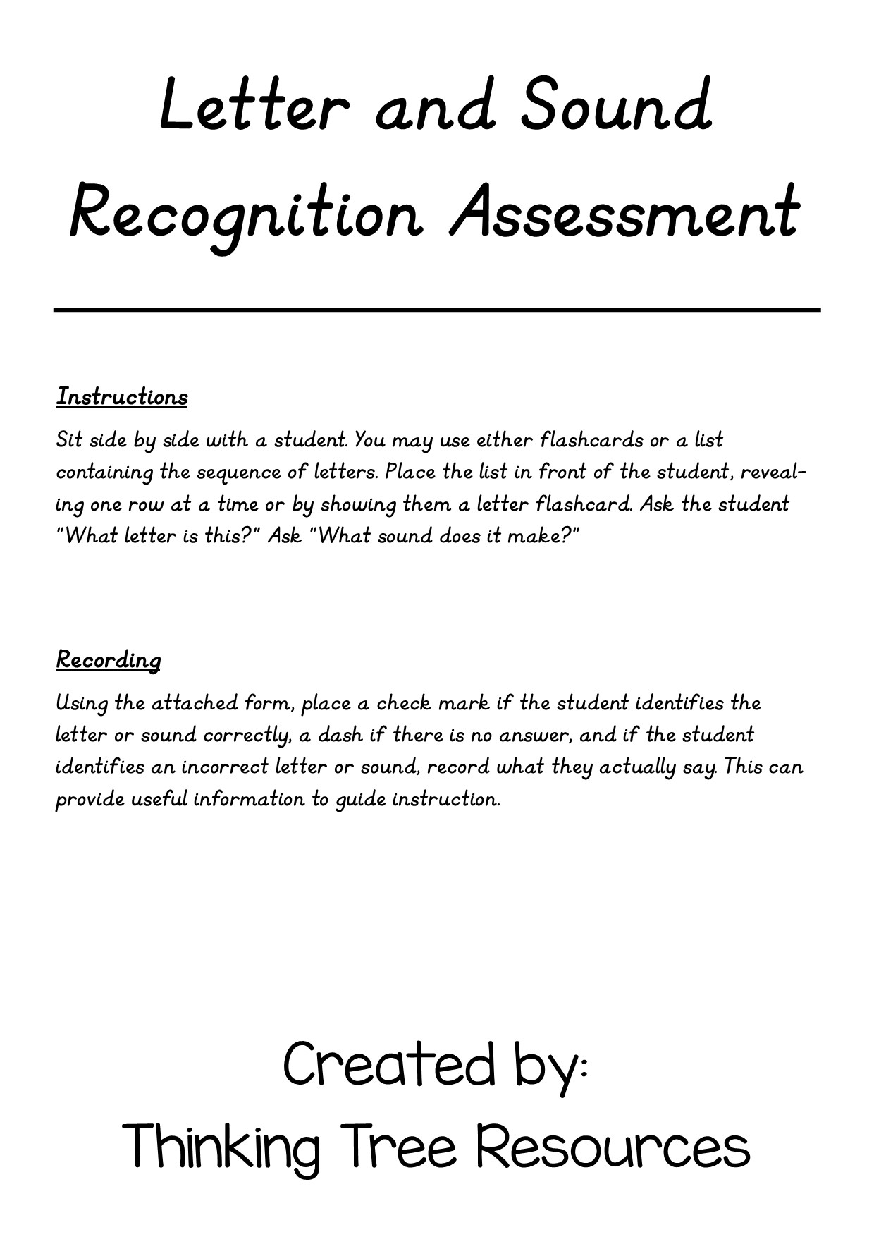 Letter and Sound Recognition Assessment