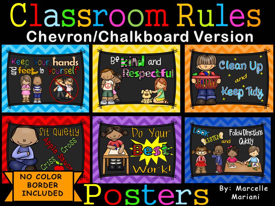Classroom Rules Posters CHEVRON BACKGROUND & CHALKBOARD BLACK FILL VERSION