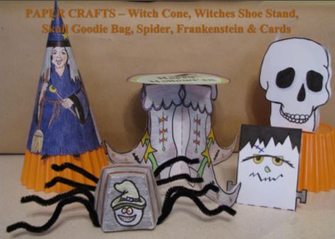 Hallowe'en Crafts - Witch, Witch Shoe Stand, Goodie Bag, Spider, Frankie & Cards