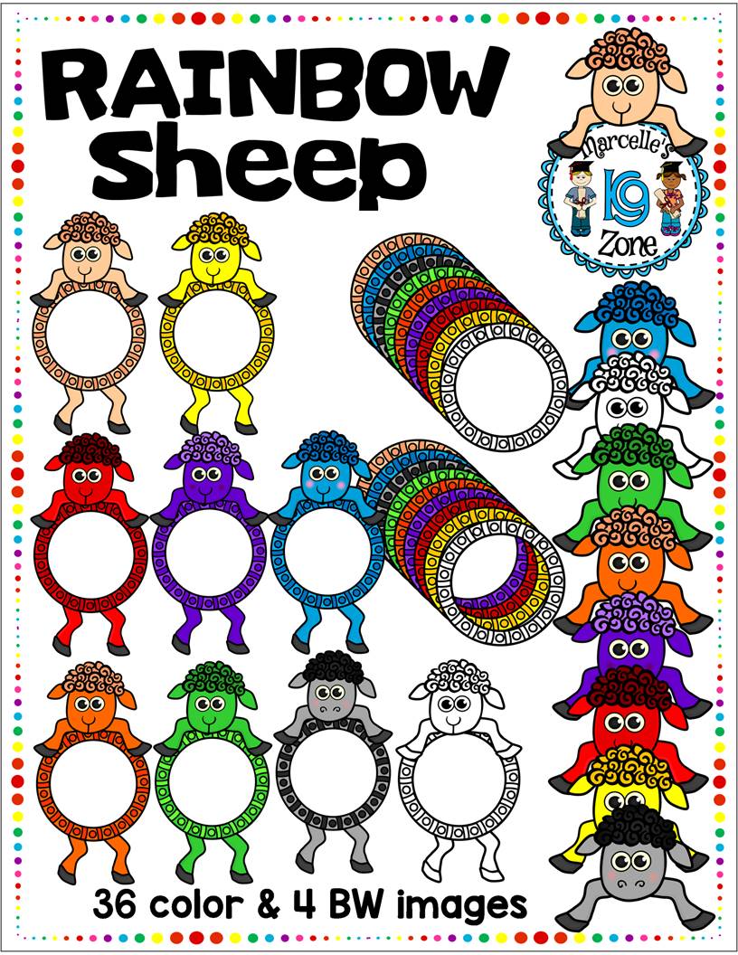 RAINBOW SHEEP- SHEEP TOPPERS AND FRAMES CLIP ART