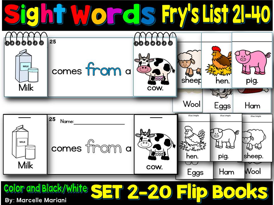 Sight Word FLIP BOOKS- Fry's First 100 Words- words 21-40 (20 FLIP BOOK Readers)