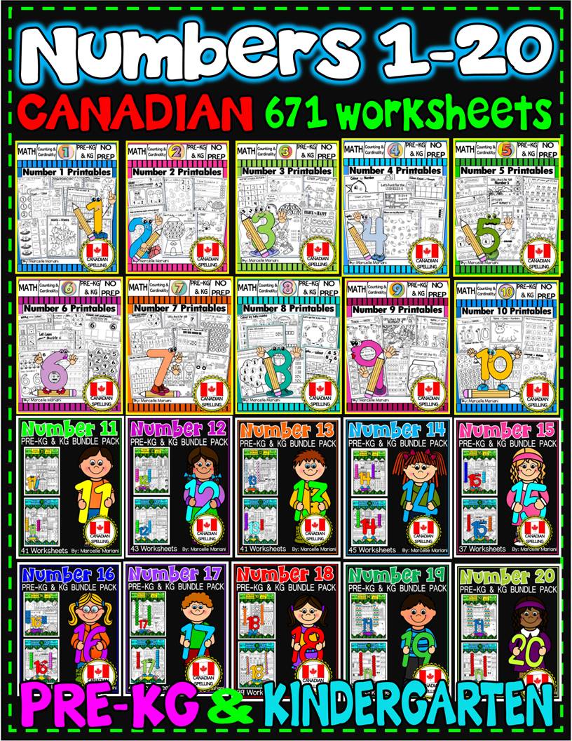 Number Worksheets (1-20)-MATH WORKSHEETS (PRE-KG and KG ) - 671 worksheets