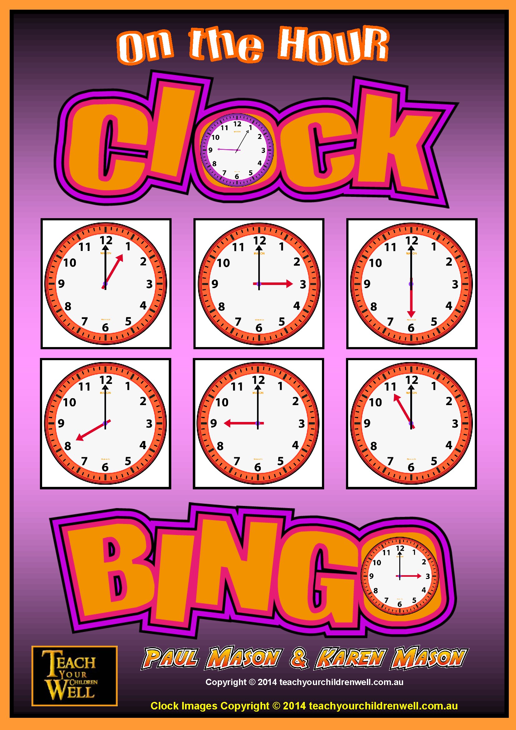 Clock Bingo - (Time Bingo) On the HOUR - 32 Cards