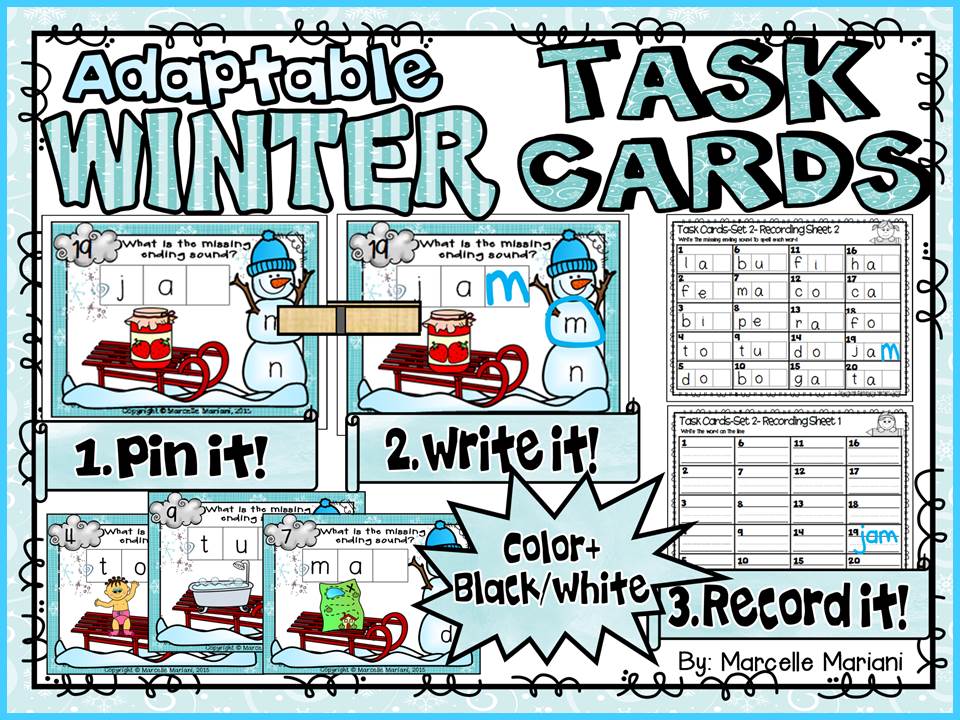 WINTER-ENDING Sounds-ADAPTABLE TASK CARDS- Colour and Black/White