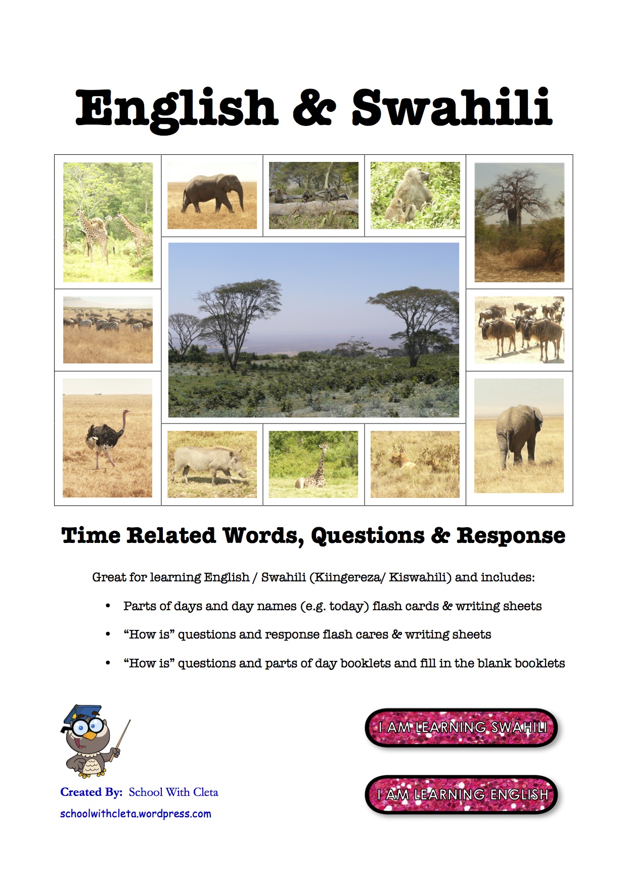English / Swahili: Time Related Flash Cards / Practice Writing / Word Booklet