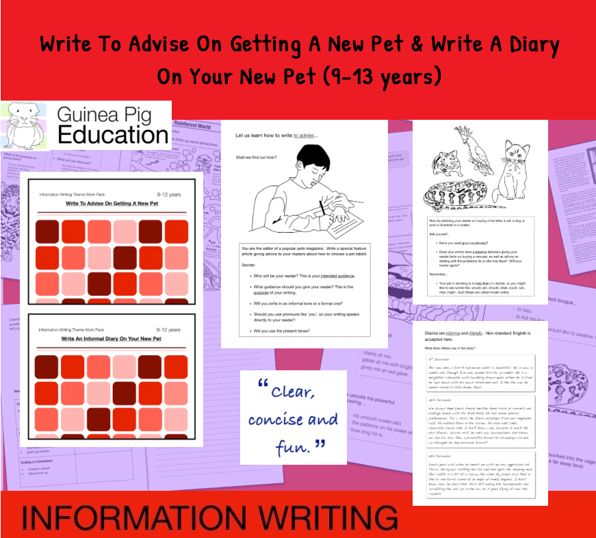 Advise And Write A Diary On Your New Pet (Information Writing Pack) 9-14 years