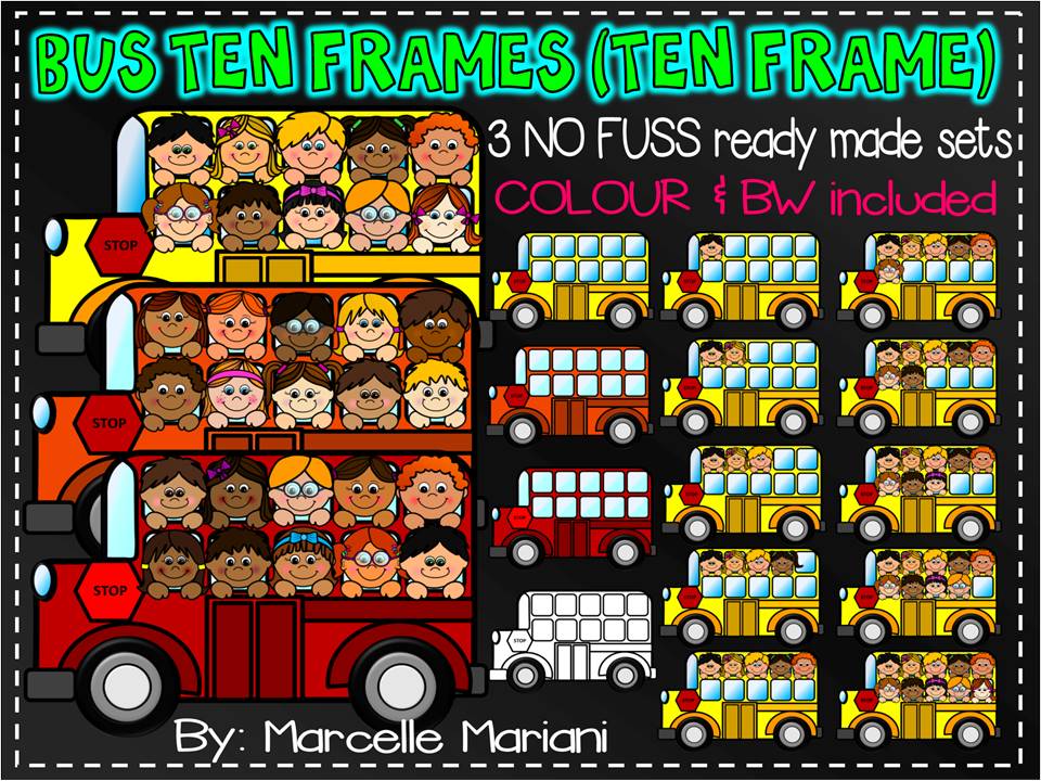 BUS TEN FRAMES- TRANSPORTATION TEN FRAMES CLIP ART- COMMERCIAL USE- 66 images