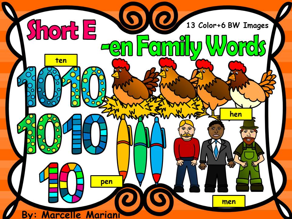 Short e- EN Family Words Clipart Graphics- Commercial & Personal use