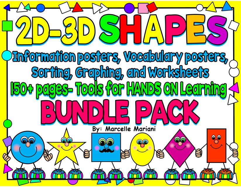 2D and 3D Shapes Pack,Unit,Geometry, Center Games, Flash Cards, Worksheets, CCSS