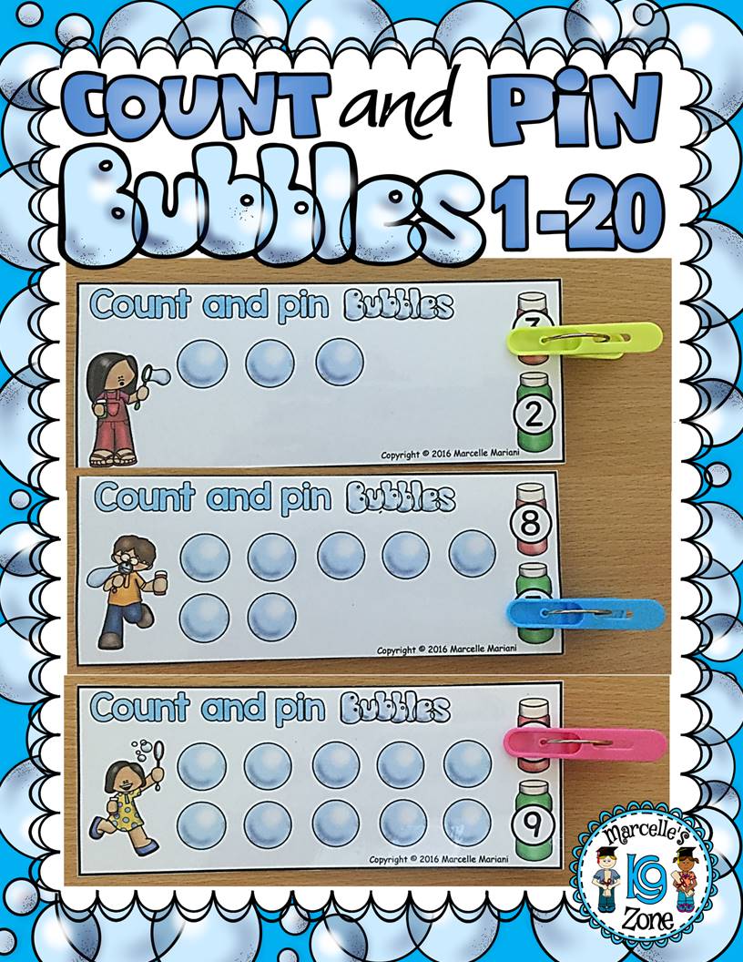 Counting Bubbles Math Center Activity- Count & pin (blowing bubbles)- 1-20