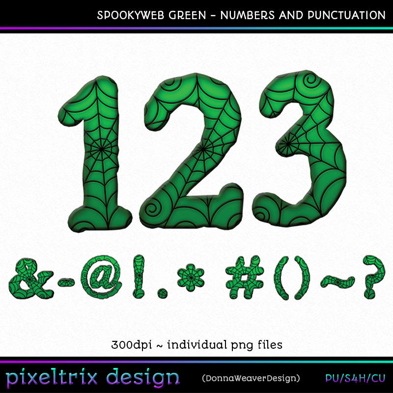 CU4CU SPOOKYWEB GREEN Numbers and Punctuation
