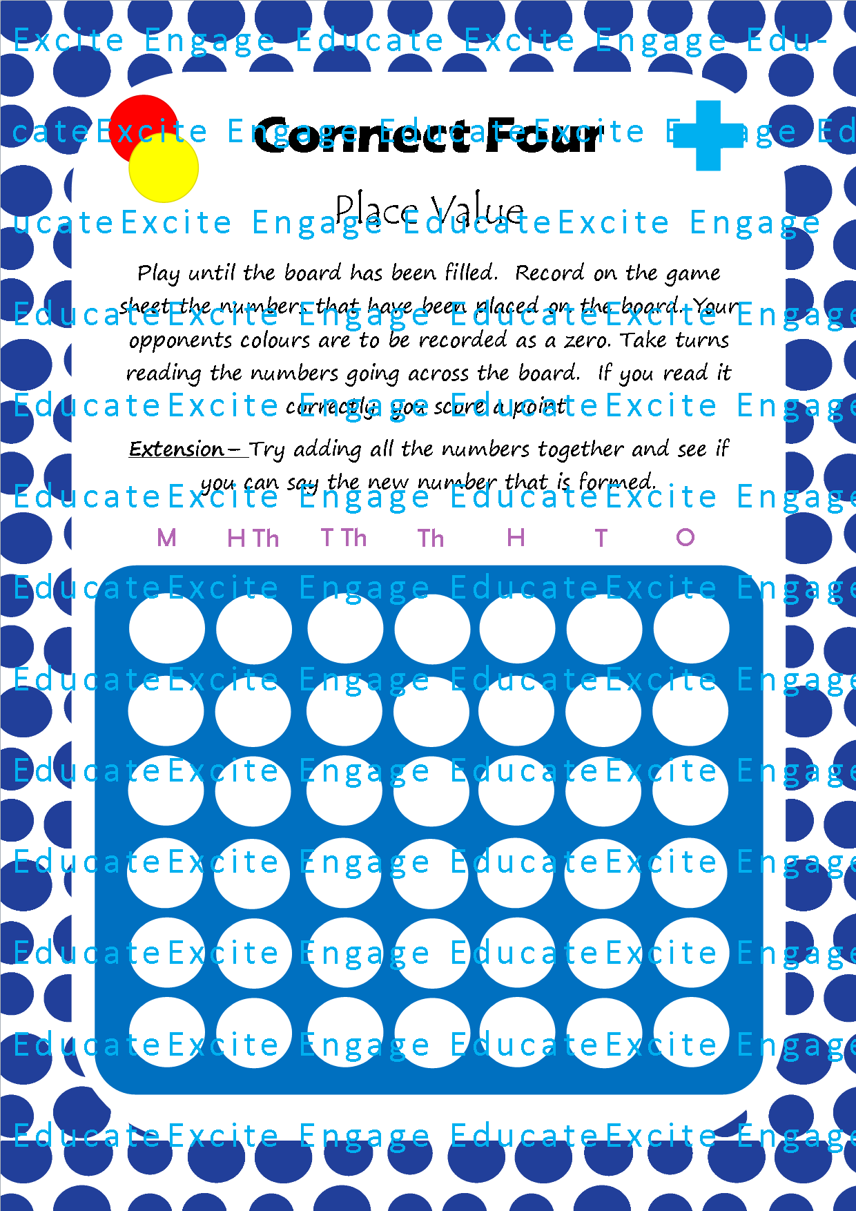 Maths Activity- Connect Four Maths Game- Place Value