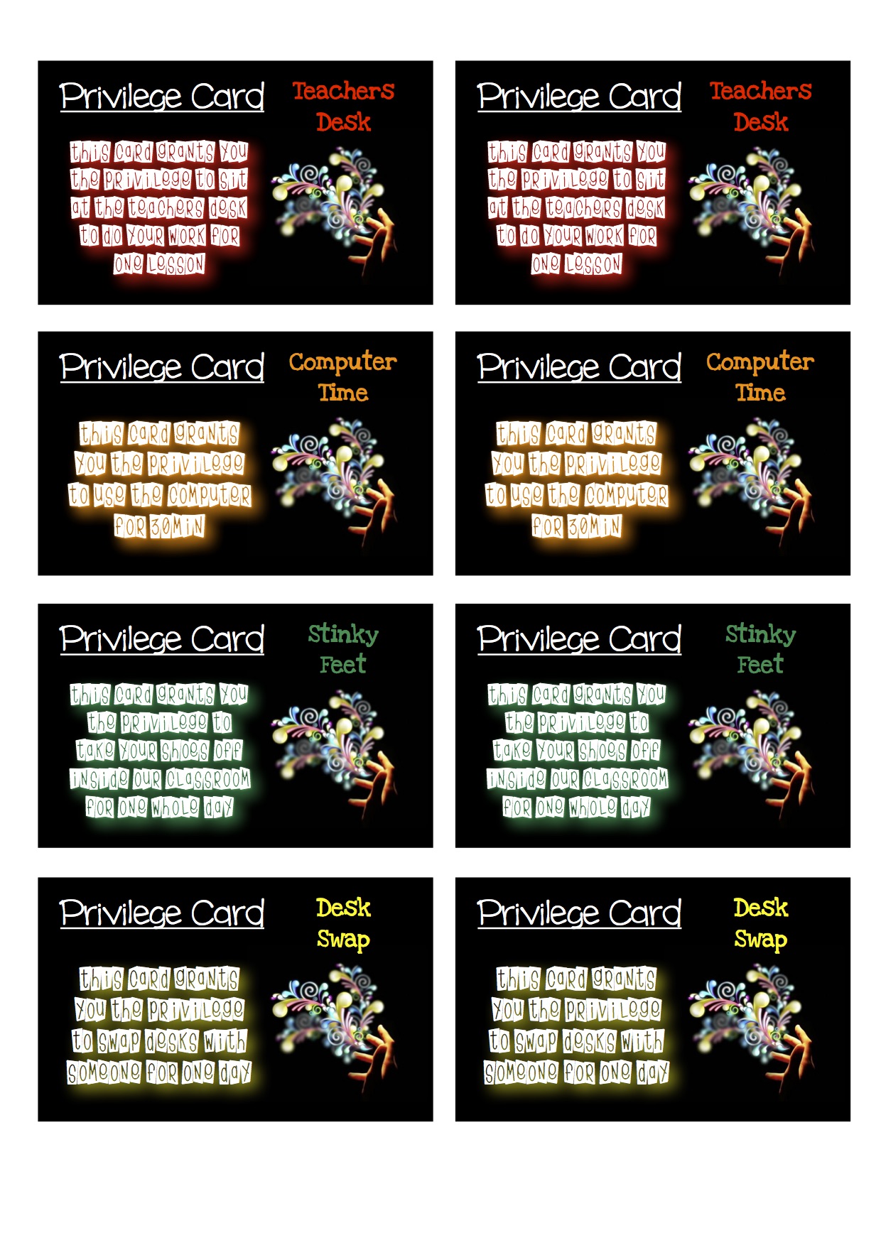 Reward Privilege Cards Colour