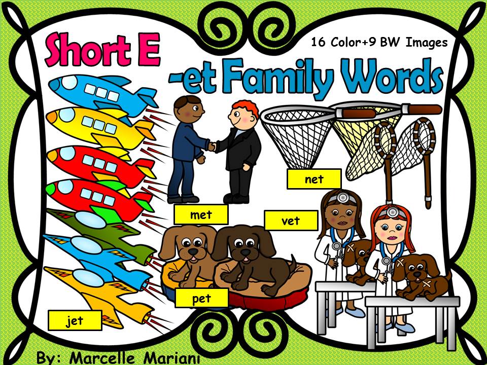 Short e- ET Family Words Clipart Graphics- Commercial & Personal use