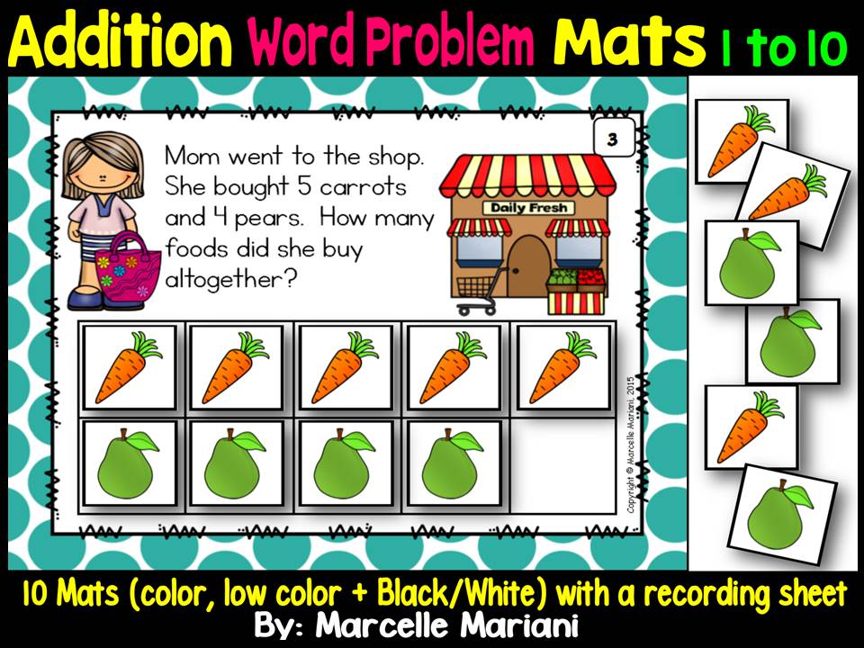 Addition 1-10 Word Problem Mats - Work it out to Add quantities 1-10
