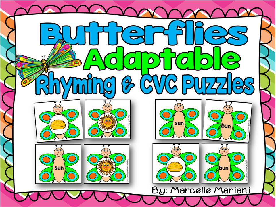 Insects- Butterfly Rhyming CVC Puzzle Cards- Butterfly Rhyming Puzzles