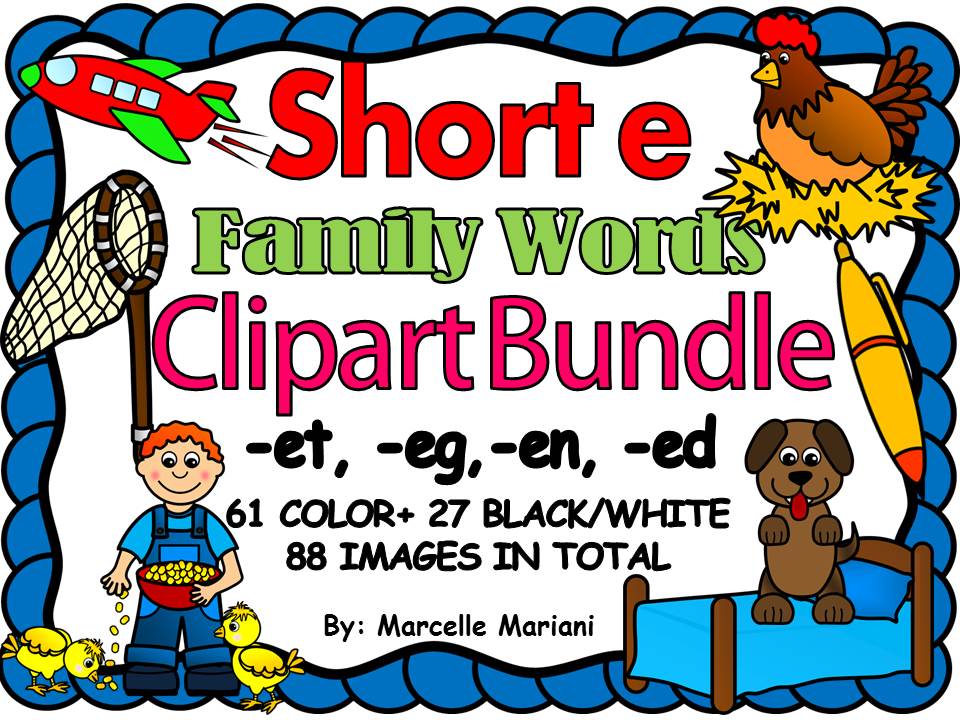 CVC Clipart- Short E CVC Clipart Bundle- SHORT E WORDS CLIPART